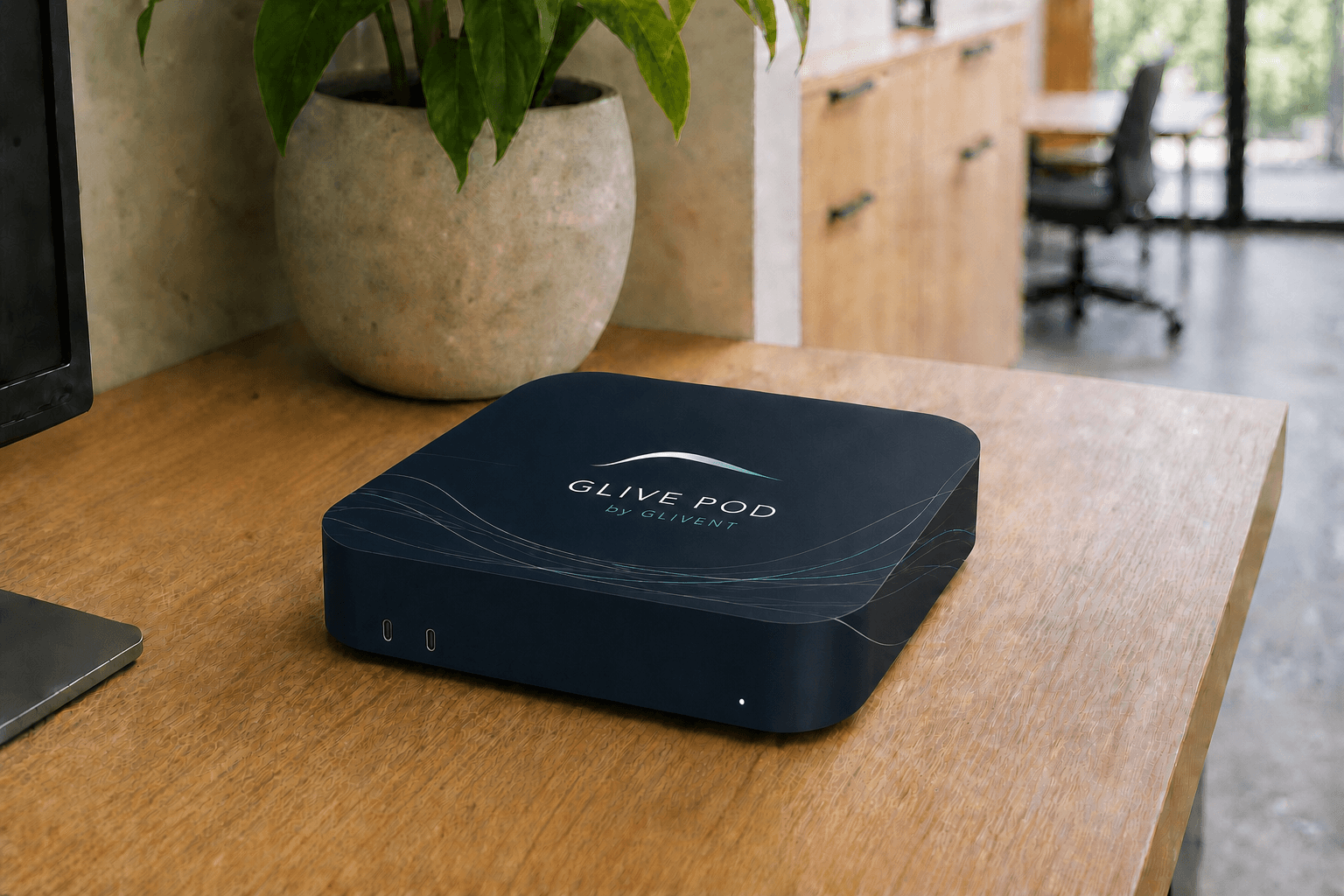 Glive Pod installed beside a workstation in an office